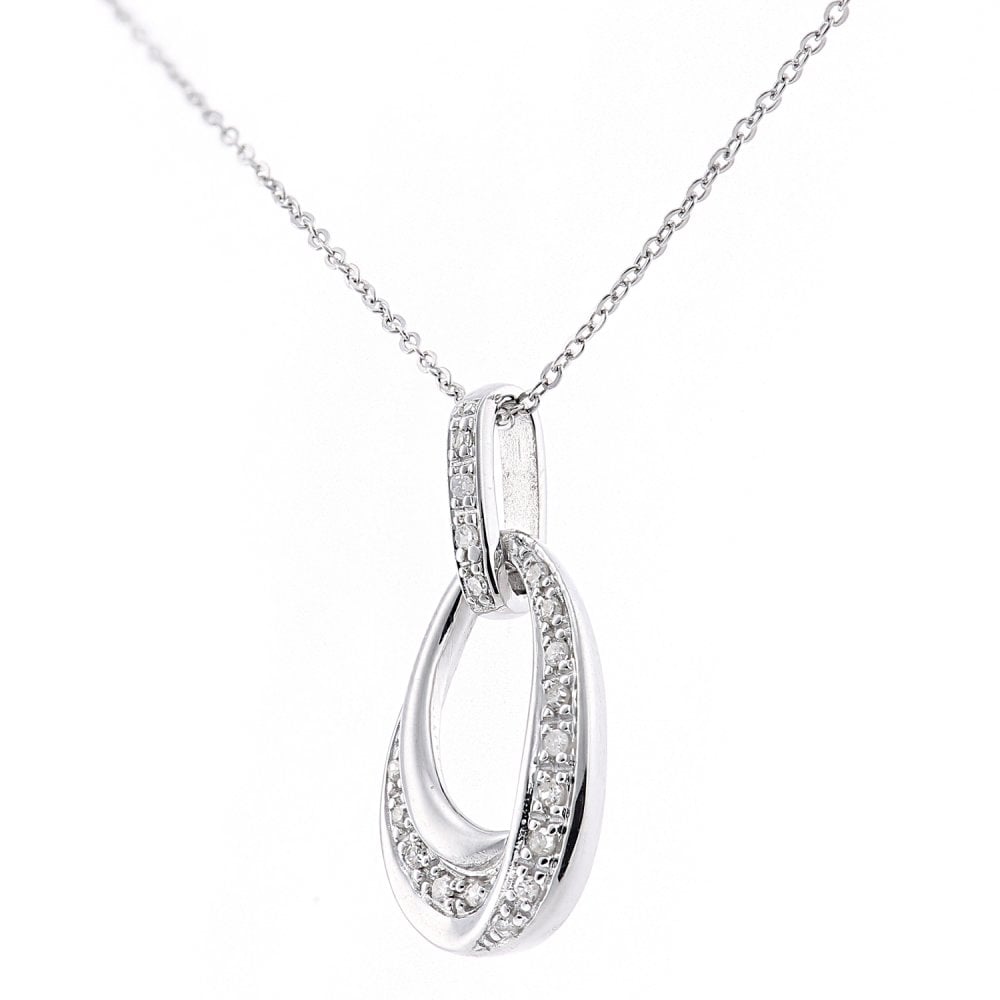 SPARKLD 9ct White Gold Teardrop 0.07ct Diamond Pendant Necklace