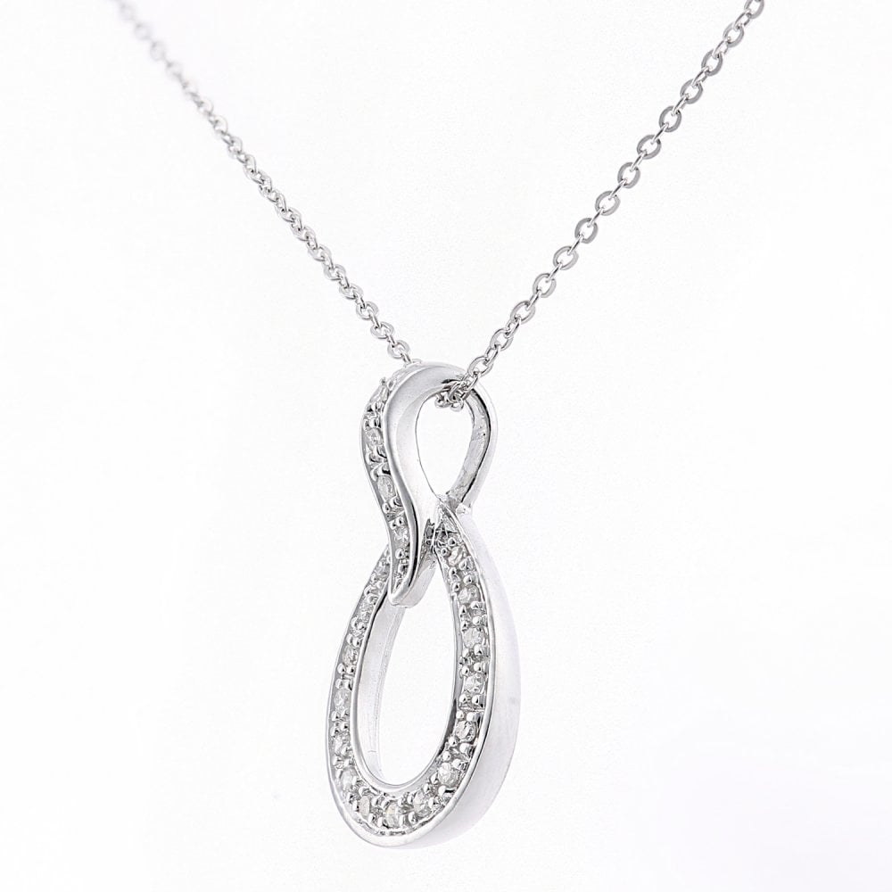 SPARKLD 9ct White Gold Teardrop 0.07ct Diamond Pendant Necklace