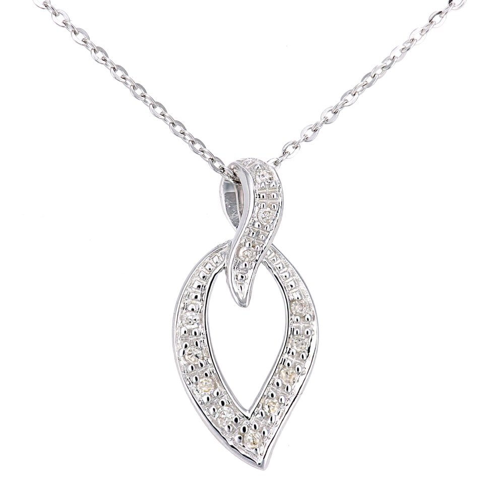 SPARKLD 9ct White Gold Teardrop 0.10ct Diamond Pendant Necklace