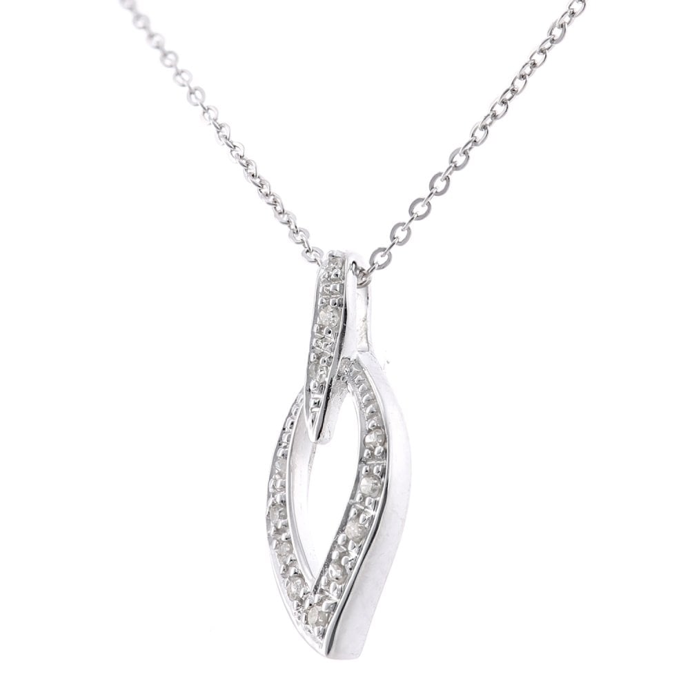 SPARKLD 9ct White Gold Teardrop 0.10ct Diamond Pendant Necklace