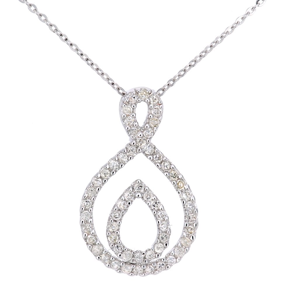 SPARKLD 9ct White Gold Teardrop 0.20ct Diamond Pendant Necklace