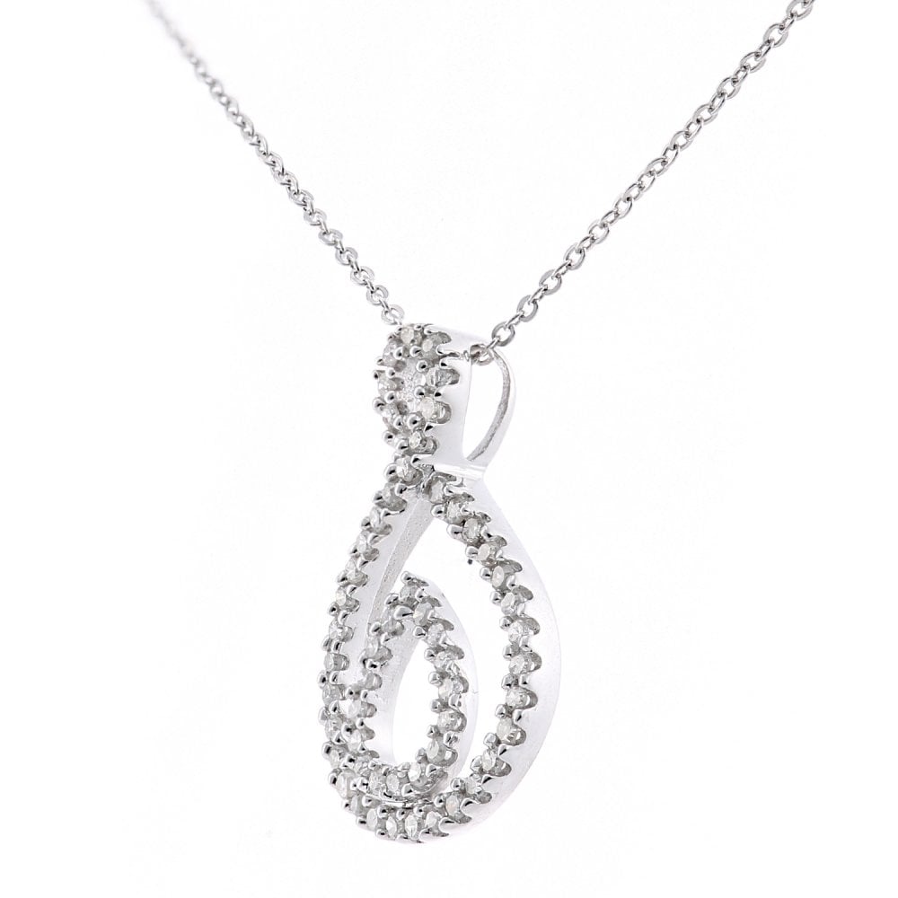 SPARKLD 9ct White Gold Teardrop 0.20ct Diamond Pendant Necklace