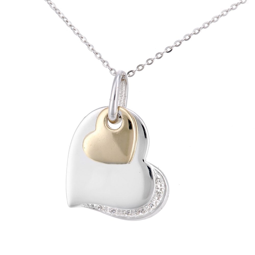 SPARKLD 9ct Yellow and White Gold 0.02ct Diamond Heart Pendant Necklace