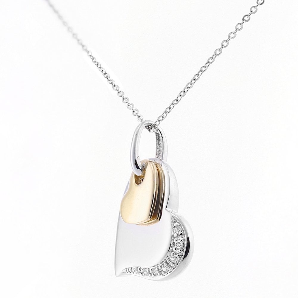 SPARKLD 9ct Yellow and White Gold 0.02ct Diamond Heart Pendant Necklace