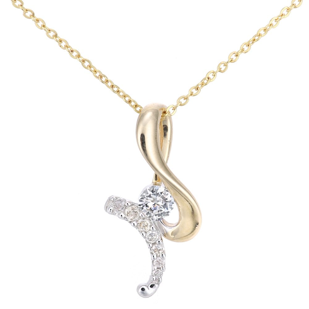 SPARKLD 9ct Yellow and White Gold 0.11ct Diamond Twist Pendant Necklace