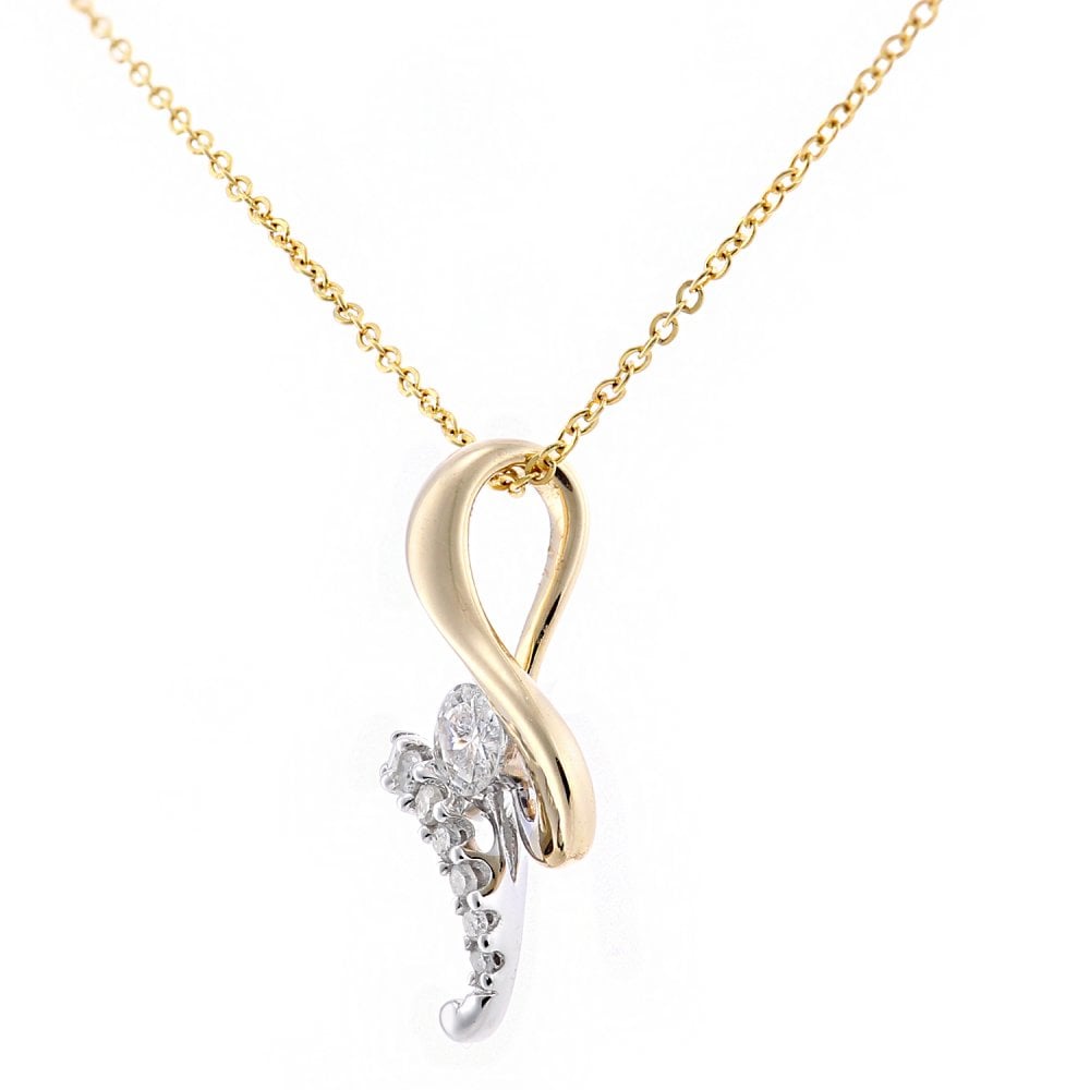 SPARKLD 9ct Yellow and White Gold 0.11ct Diamond Twist Pendant Necklace