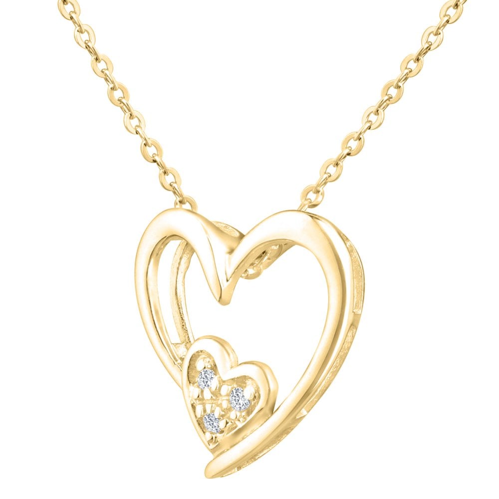 SPARKLD 9ct Yellow Gold 0.02ct Diamond Heart Pendant Necklace