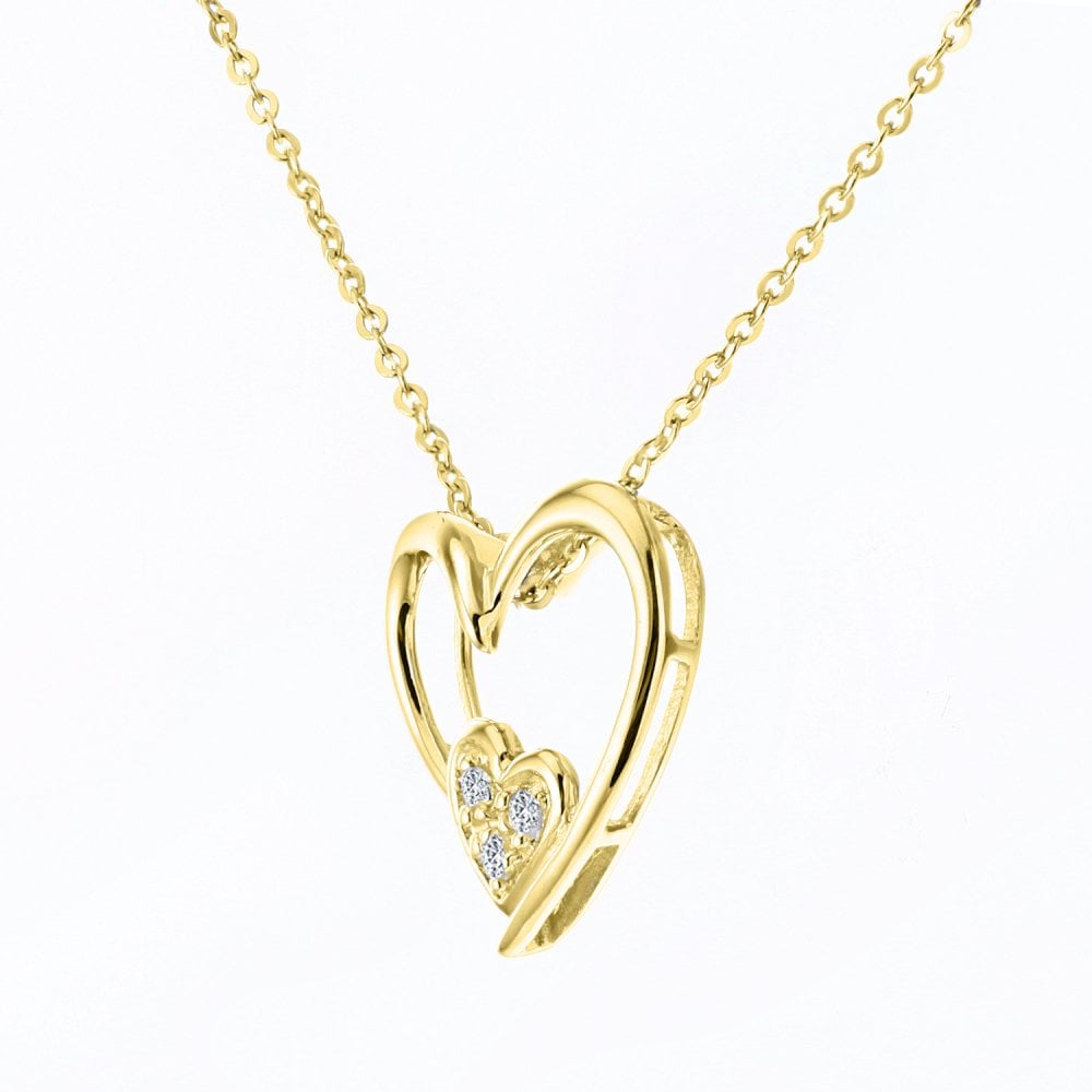 SPARKLD 9ct Yellow Gold 0.02ct Diamond Heart Pendant Necklace