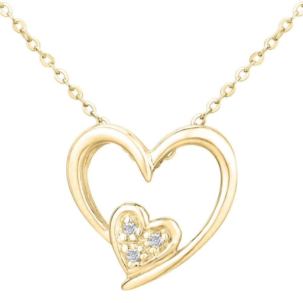 SPARKLD 9ct Yellow Gold 0.02ct Diamond Heart Pendant Necklace