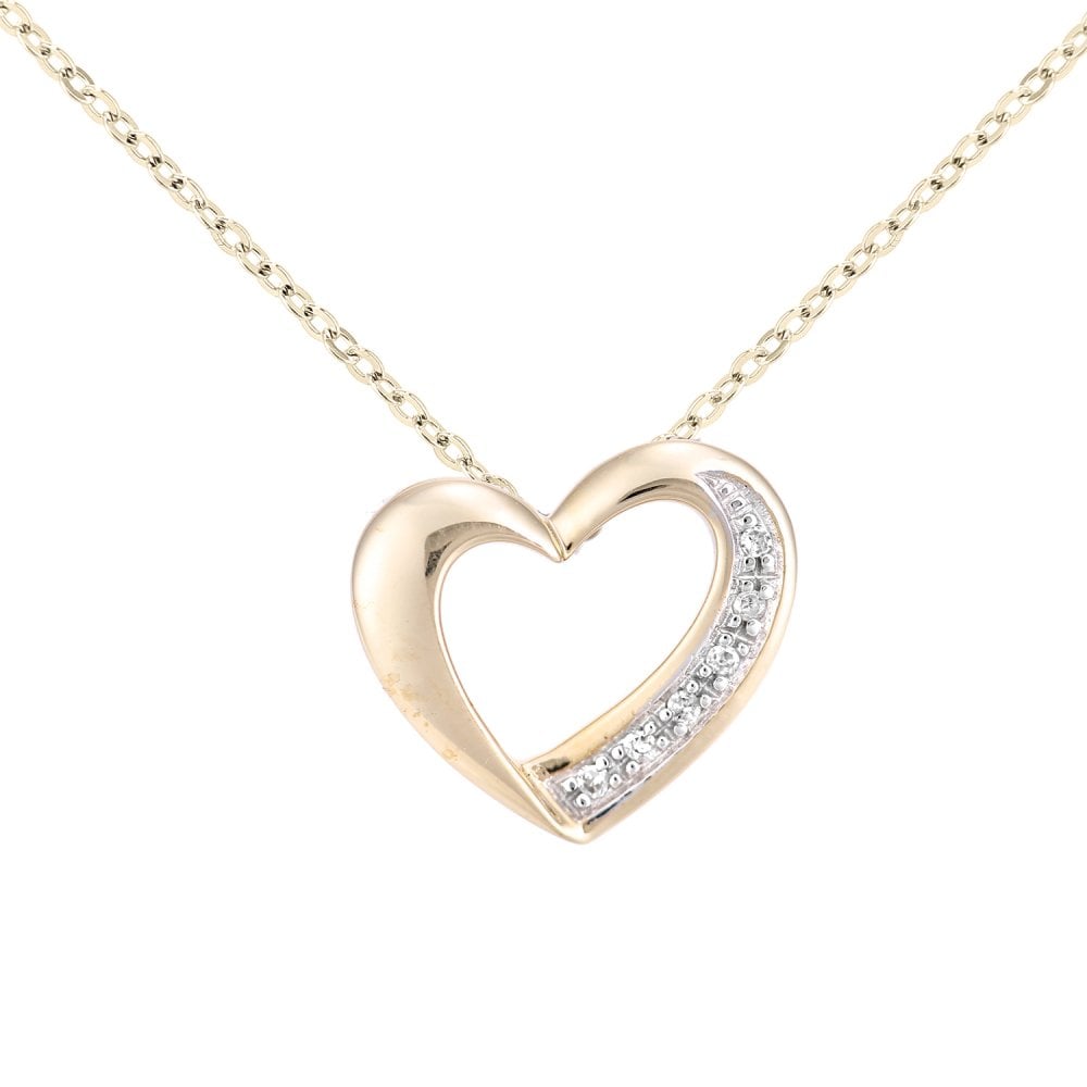 SPARKLD 9ct Yellow Gold 0.02ct Diamond Heart Pendant Necklace