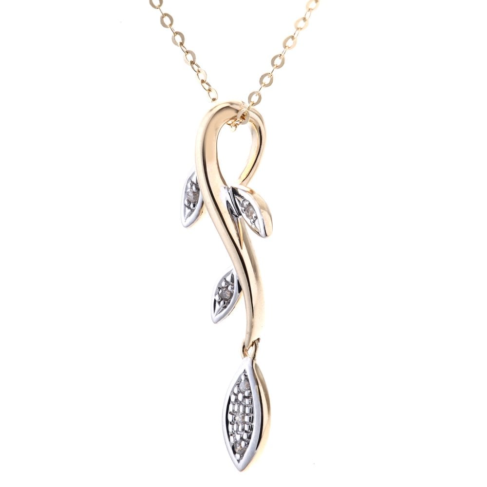 SPARKLD 9ct Yellow Gold 0.02ct Diamond Leaf Pendant Necklace