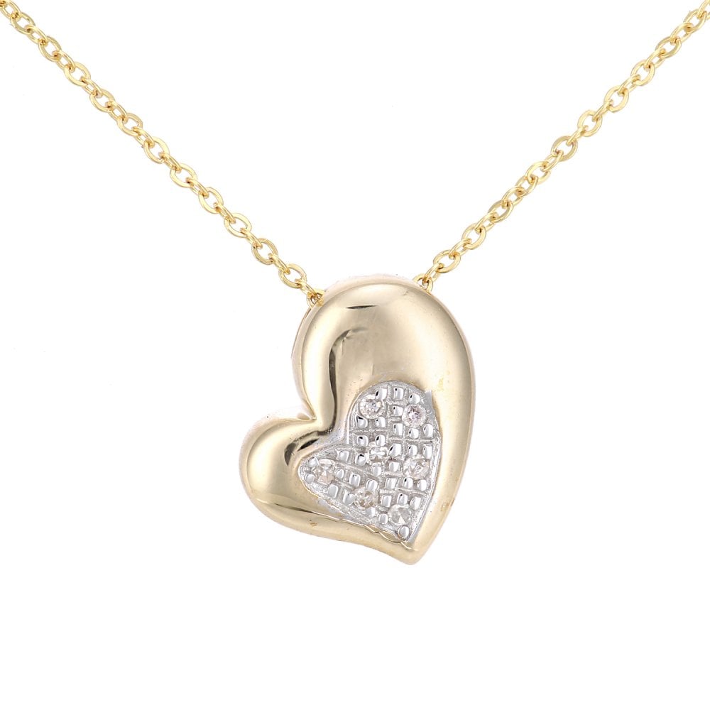 SPARKLD 9ct Yellow Gold 0.03ct Diamond Heart Halo Pendant Necklace
