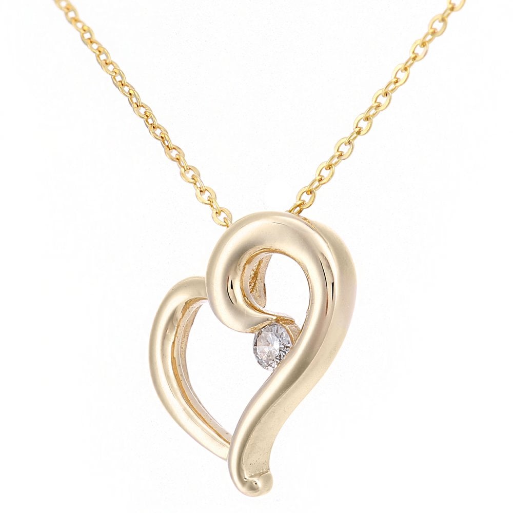 SPARKLD 9ct Yellow Gold 0.03ct Diamond Heart Pendant Necklace