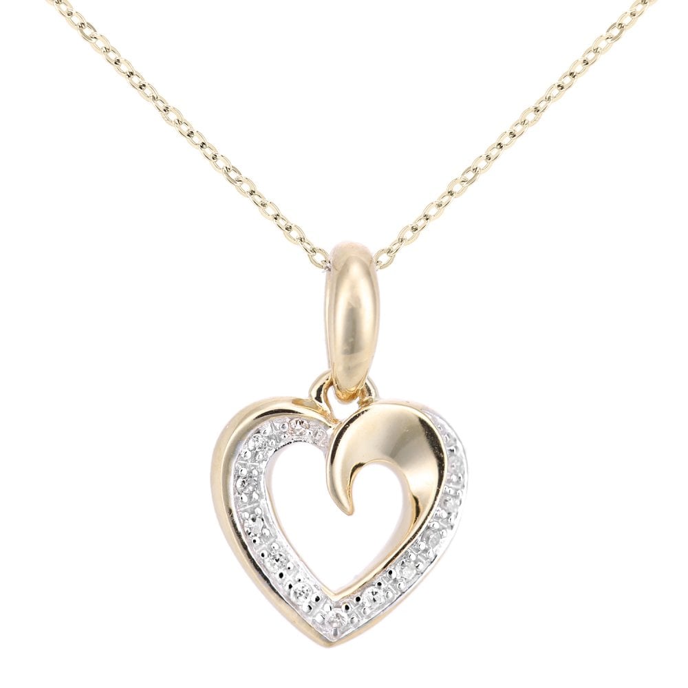 SPARKLD 9ct Yellow Gold 0.05ct Diamond Heart Pendant Necklace