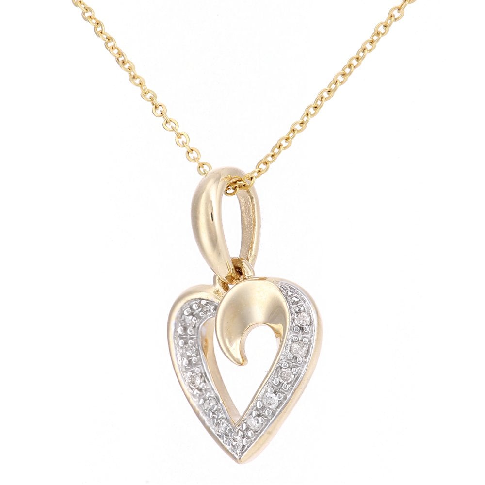 SPARKLD 9ct Yellow Gold 0.05ct Diamond Heart Pendant Necklace