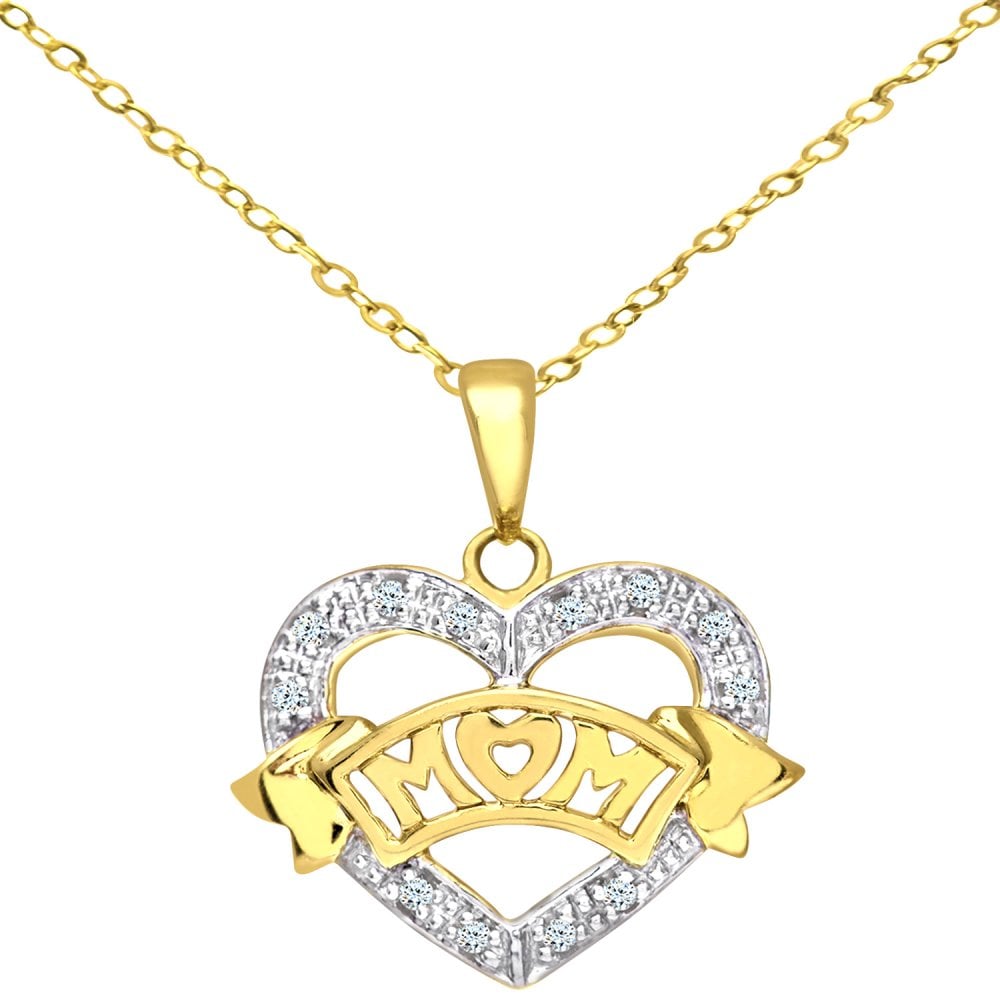 SPARKLD 9ct Yellow Gold 0.05ct Diamond Mum Heart Pendant Necklace
