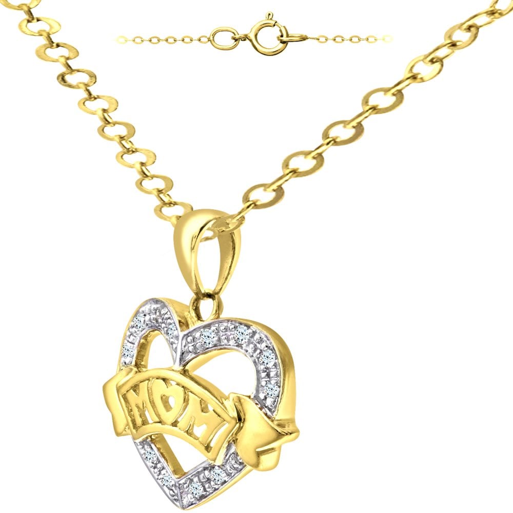 SPARKLD 9ct Yellow Gold 0.05ct Diamond Mum Heart Pendant Necklace