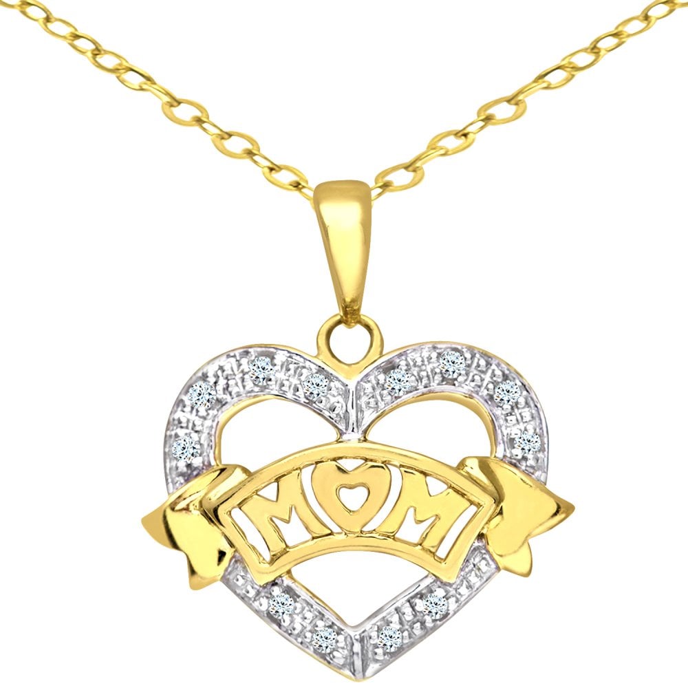 SPARKLD 9ct Yellow Gold 0.05ct Diamond Mum Heart Pendant Necklace