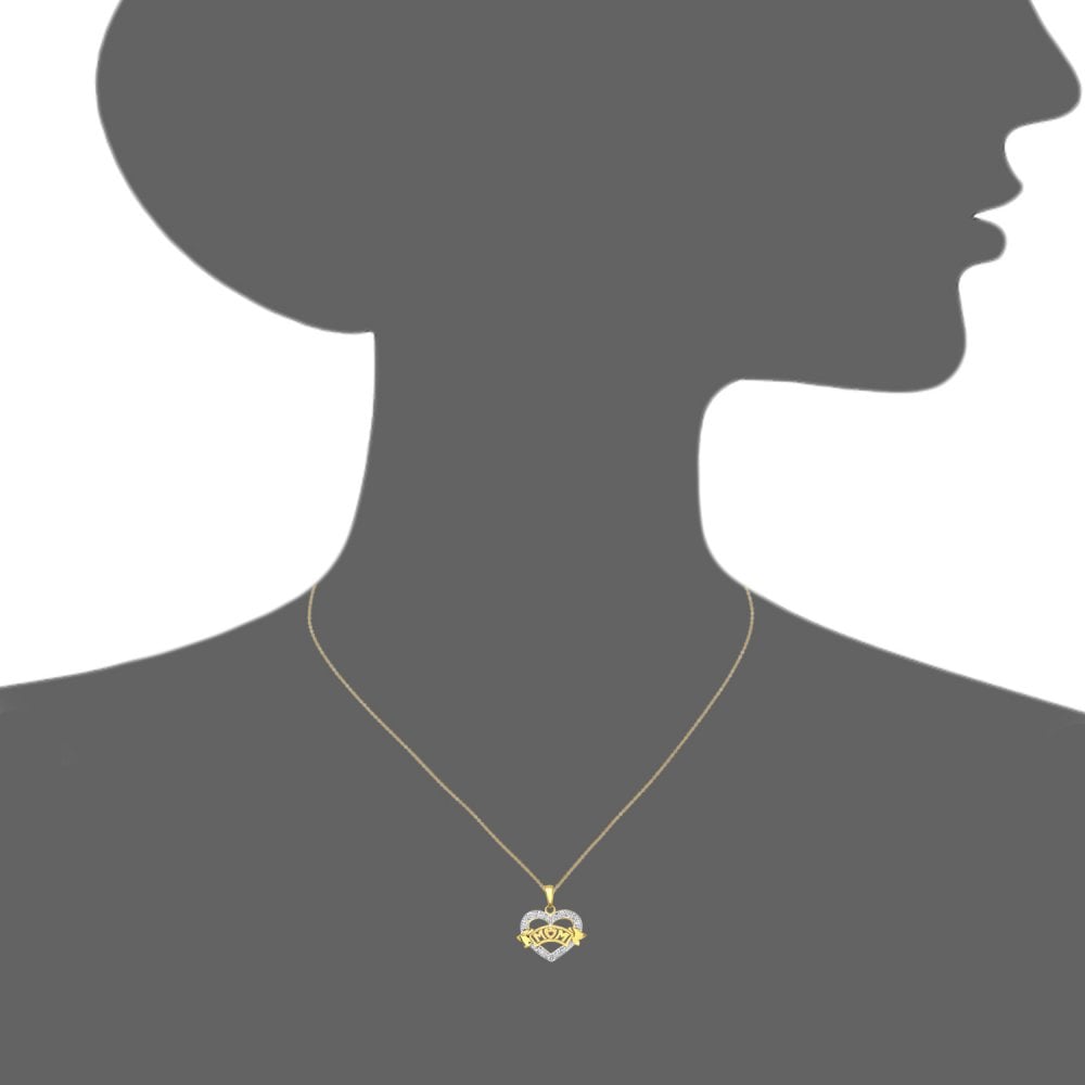 SPARKLD 9ct Yellow Gold 0.05ct Diamond Mum Heart Pendant Necklace