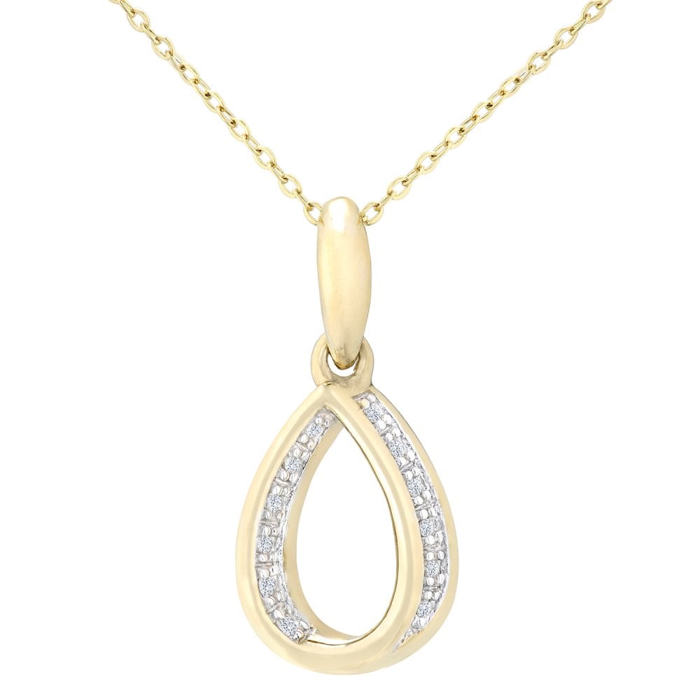 SPARKLD 9ct Yellow Gold 0.05ct Diamond Teardrop Pendant Necklace