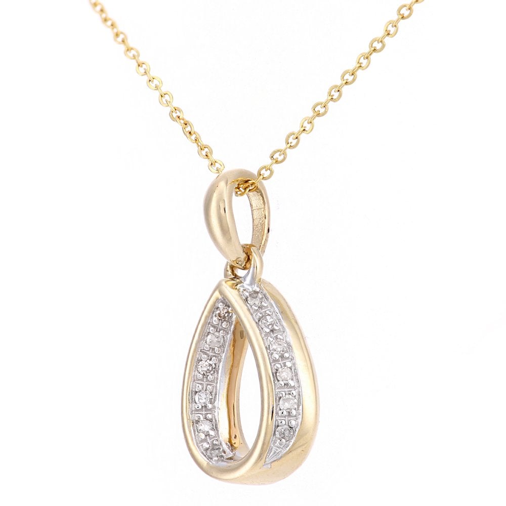 SPARKLD 9ct Yellow Gold 0.05ct Diamond Teardrop Pendant Necklace