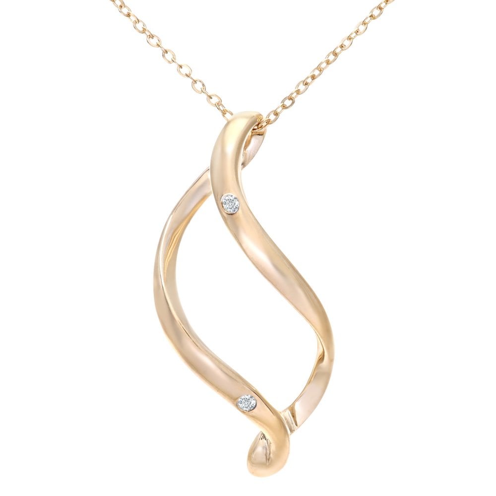 SPARKLD 9ct Yellow Gold 0.05ct Diamond Twist Pendant Necklace