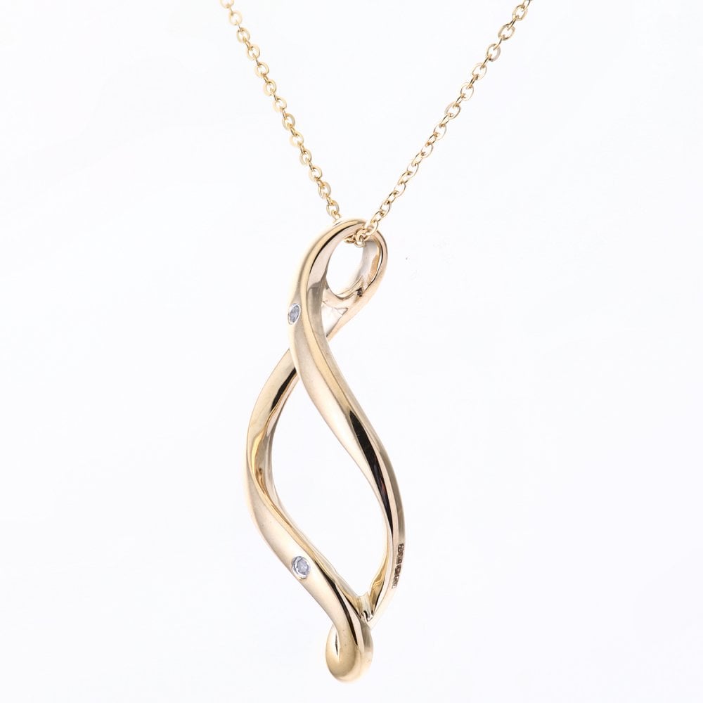 SPARKLD 9ct Yellow Gold 0.05ct Diamond Twist Pendant Necklace