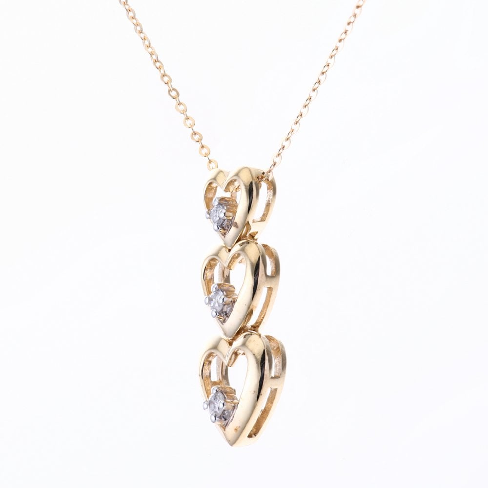 SPARKLD 9ct Yellow Gold 0.06ct Diamond Heart Trilogy Pendant Necklace
