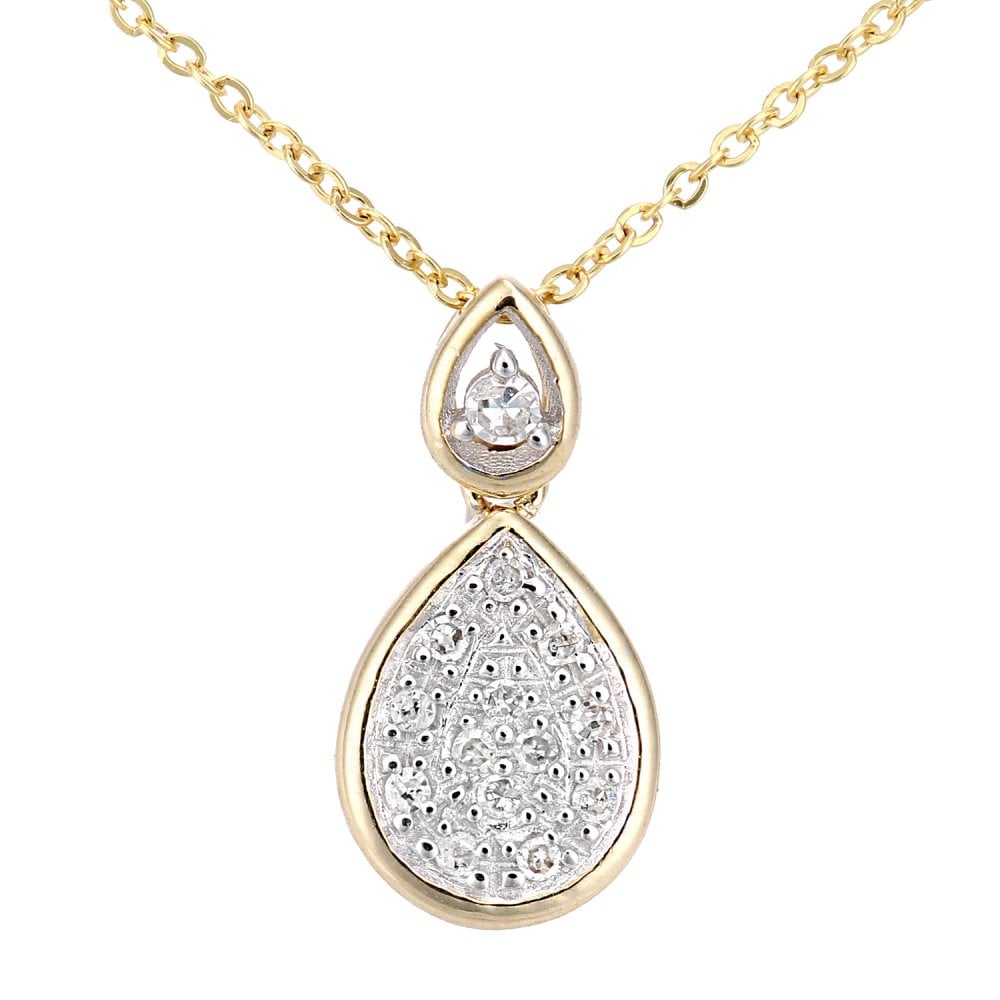 SPARKLD 9ct Yellow Gold 0.07ct Diamond Teardrop Halo Pendant Necklace