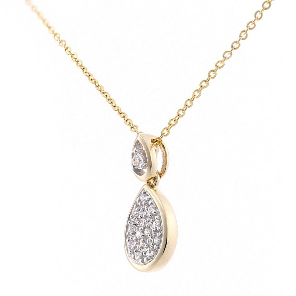 SPARKLD 9ct Yellow Gold 0.07ct Diamond Teardrop Halo Pendant Necklace