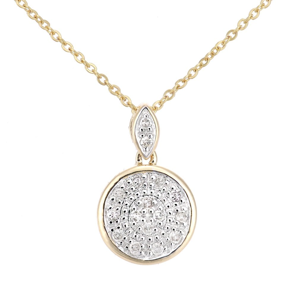 SPARKLD 9ct Yellow Gold 0.08ct Diamond Halo Pendant Necklace