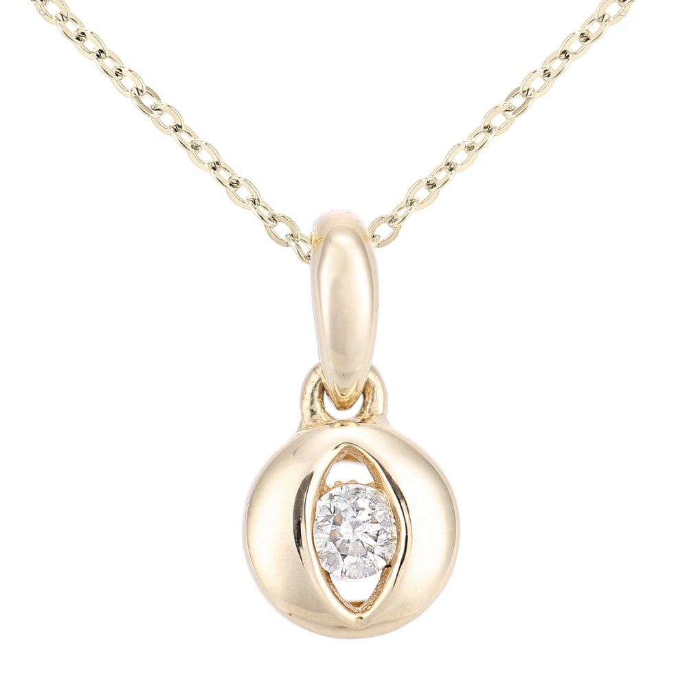 SPARKLD 9ct Yellow Gold 0.08ct Diamond Solitaire Eye Solitaire Pendant Necklace