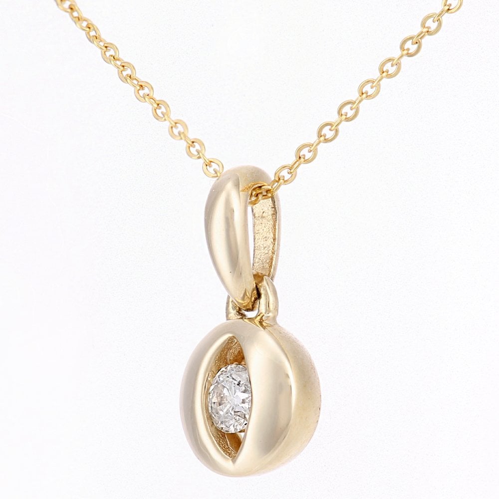 SPARKLD 9ct Yellow Gold 0.08ct Diamond Solitaire Eye Solitaire Pendant Necklace