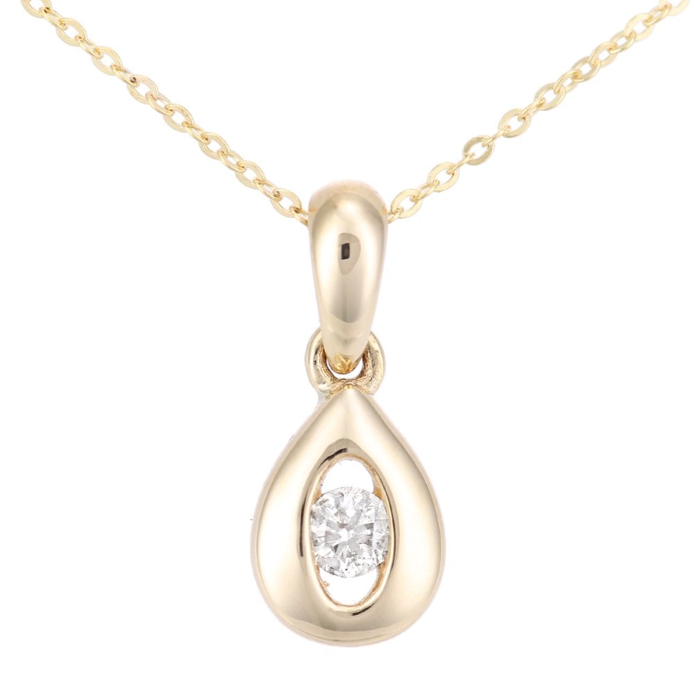 SPARKLD 9ct Yellow Gold 0.08ct Diamond Teardrop Solitaire Pendant Necklace