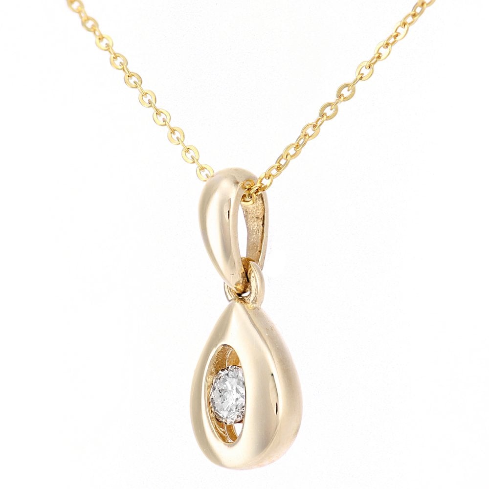 SPARKLD 9ct Yellow Gold 0.08ct Diamond Teardrop Solitaire Pendant Necklace