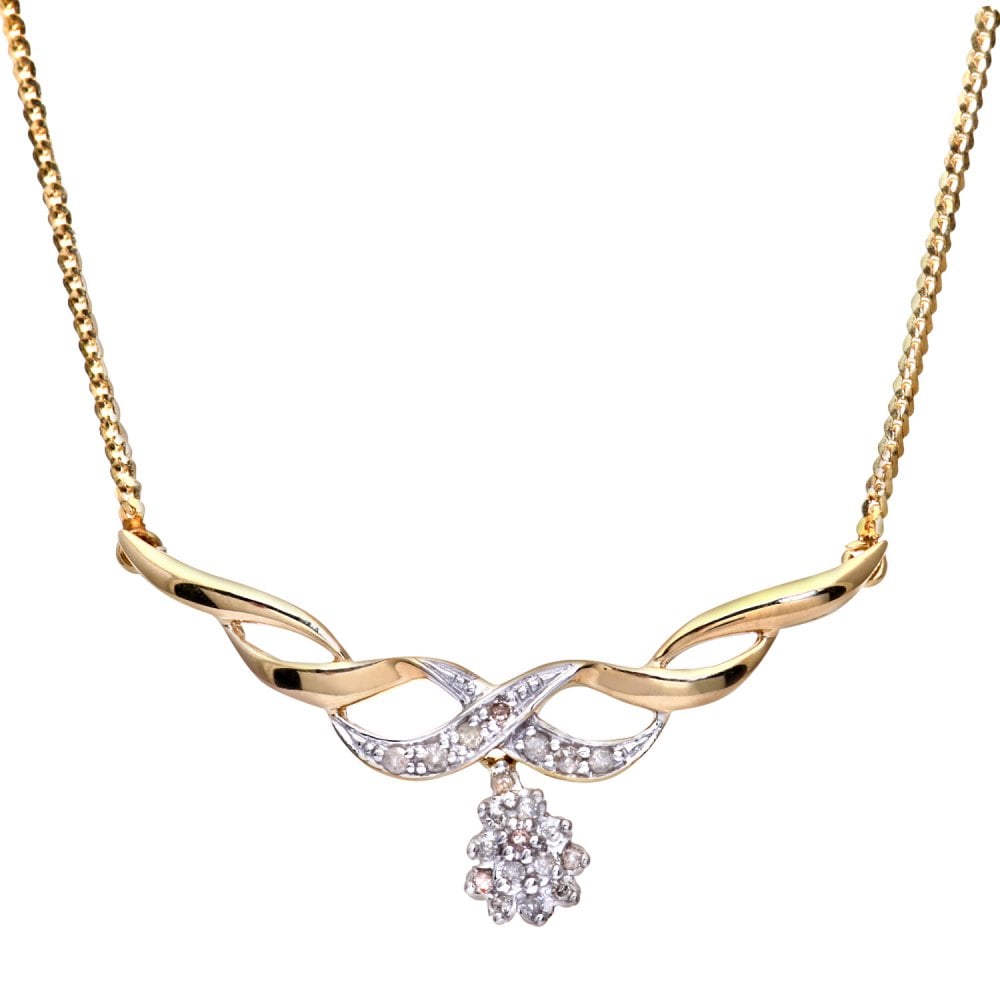 SPARKLD 9ct Yellow Gold 0.10ct Diamond Cluster Necklace