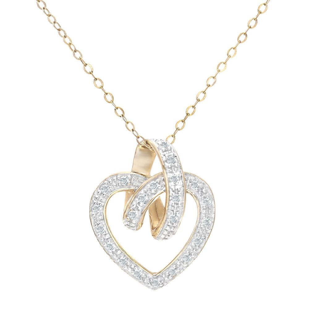SPARKLD 9ct Yellow Gold 0.10ct Diamond Heart Pendant Necklace