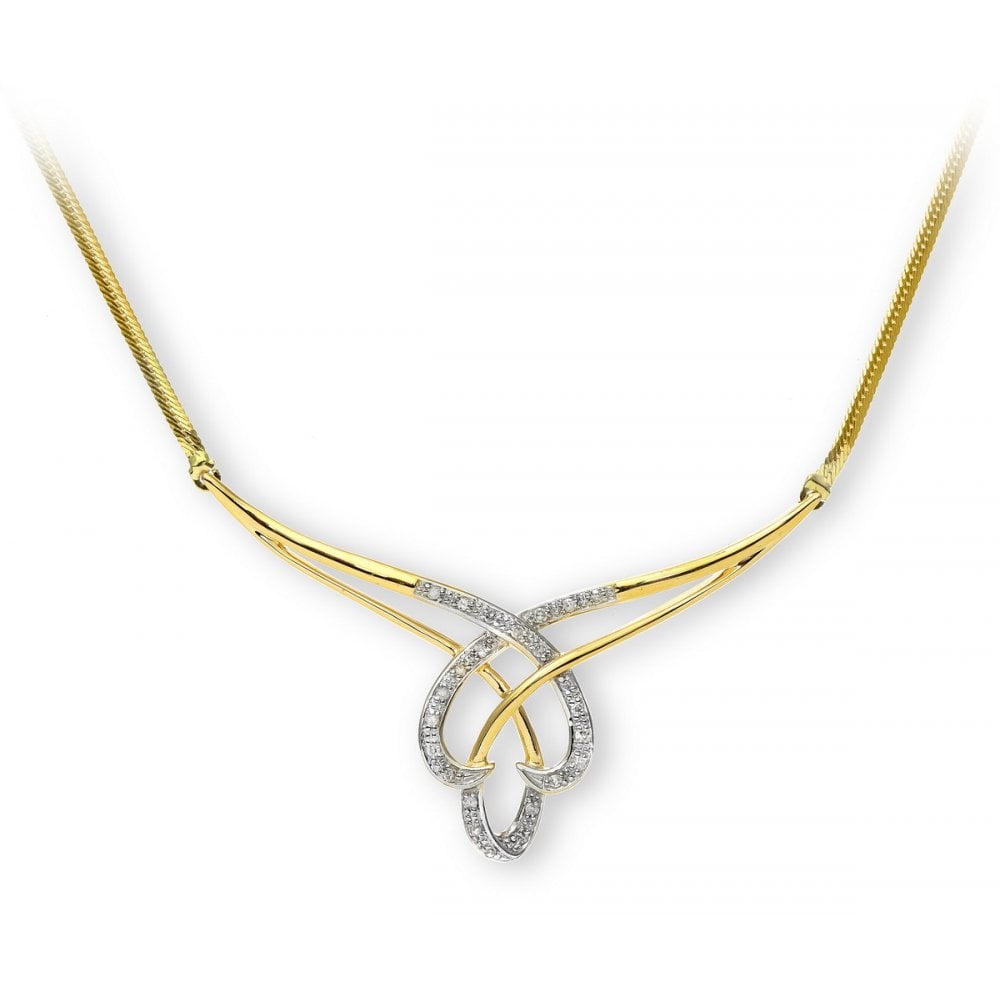 SPARKLD 9ct Yellow Gold 0.10ct Diamond Kiss Necklace