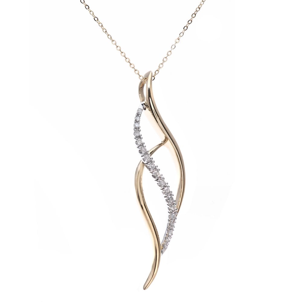 SPARKLD 9ct Yellow Gold 0.10ct Diamond Twist Pendant Necklace