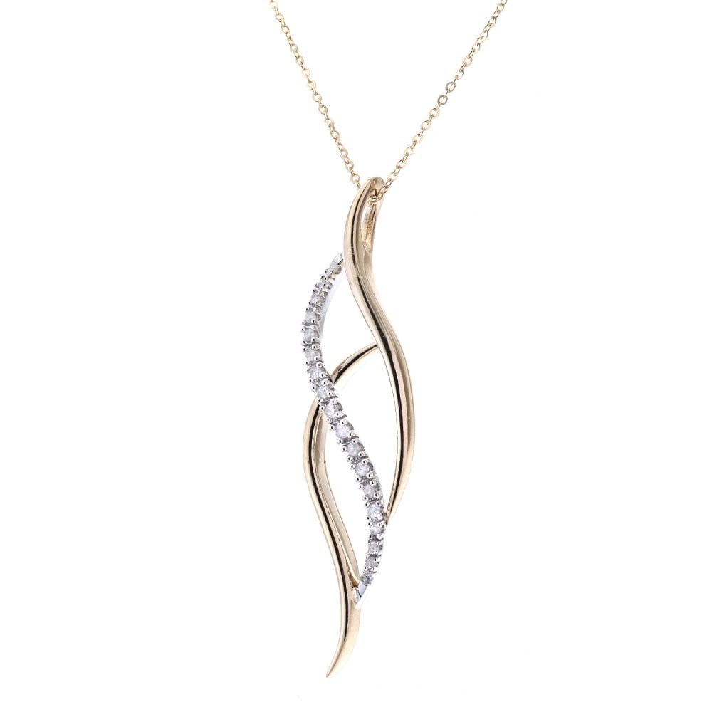 SPARKLD 9ct Yellow Gold 0.10ct Diamond Twist Pendant Necklace