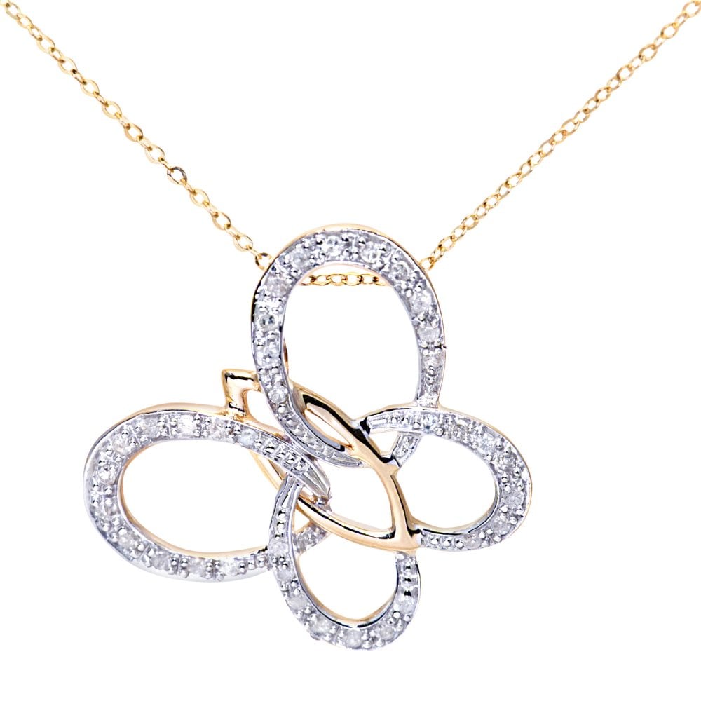 SPARKLD 9ct Yellow Gold 0.15ct Diamond Butterfly Pendant Necklace