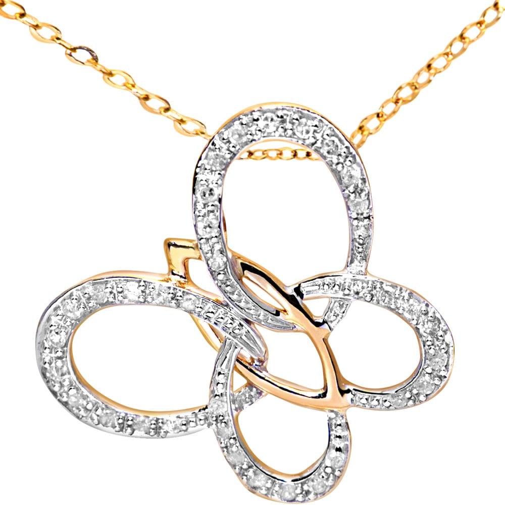 SPARKLD 9ct Yellow Gold 0.15ct Diamond Butterfly Pendant Necklace