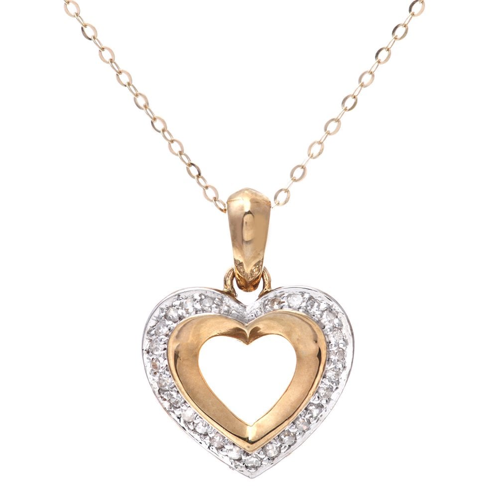 SPARKLD 9ct Yellow Gold 0.15ct Diamond Heart Pendant Necklace