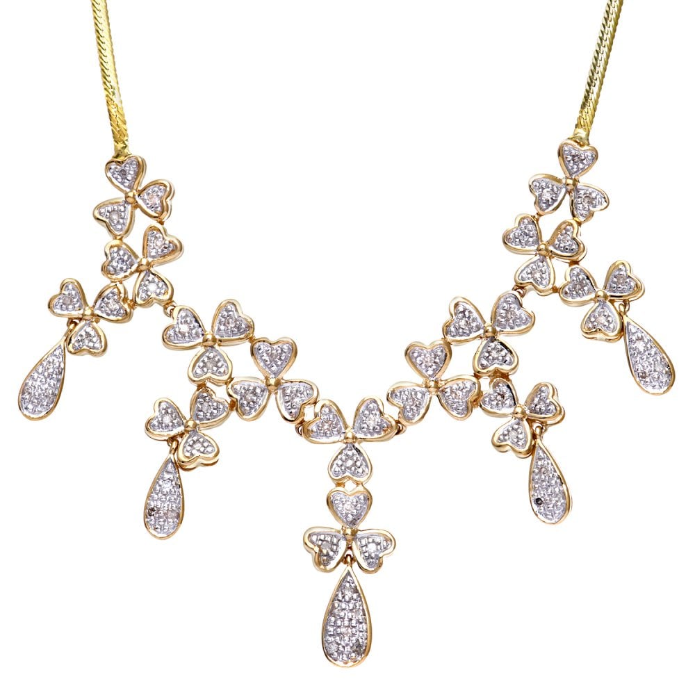 SPARKLD 9ct Yellow Gold 0.25ct Diamond Heart Chandelier Necklace