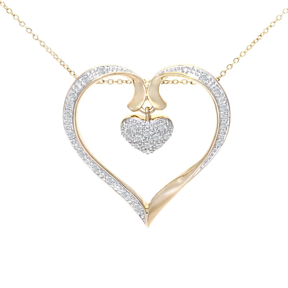 SPARKLD 9ct Yellow Gold 0.25ct Diamond Heart Pendant Necklace