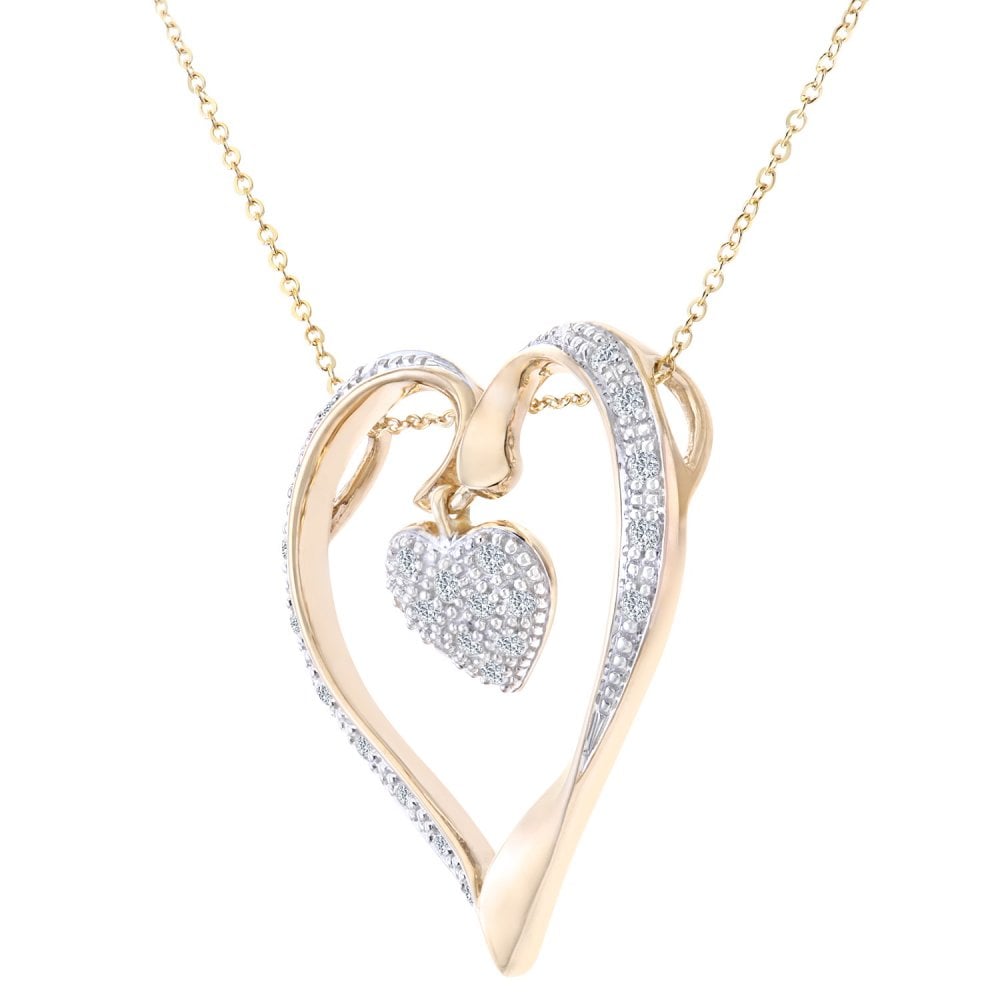 SPARKLD 9ct Yellow Gold 0.25ct Diamond Heart Pendant Necklace