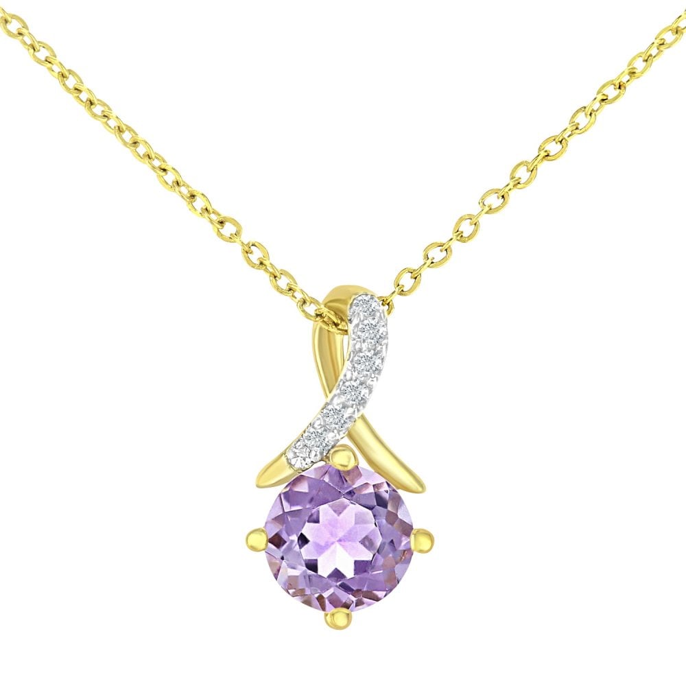 SPARKLD 9ct Yellow Gold Amethyst and 0.02ct Diamond Twist Pendant Necklace