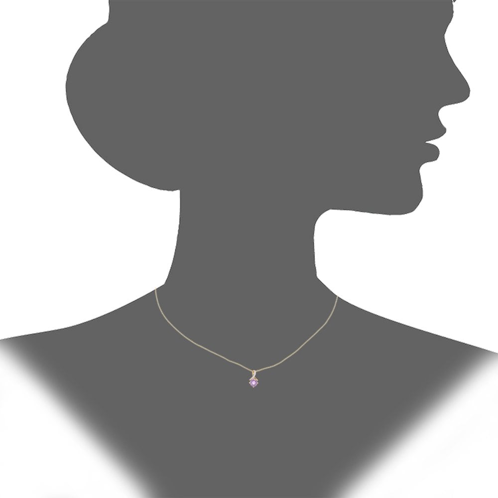 SPARKLD 9ct Yellow Gold Amethyst and 0.02ct Diamond Twist Pendant Necklace