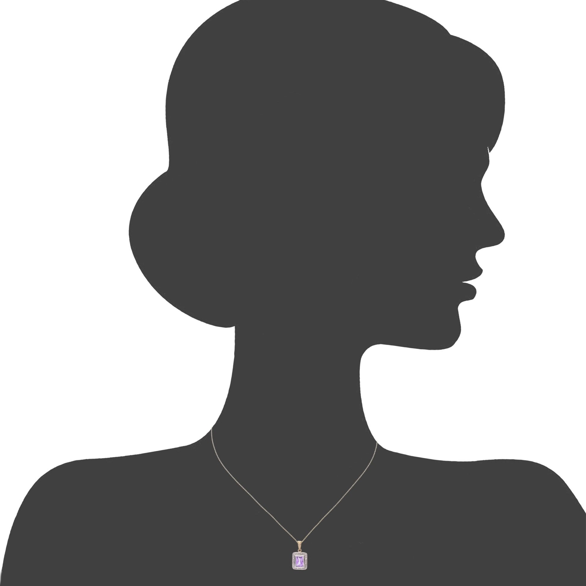 SPARKLD 9ct Yellow Gold Amethyst and 0.05ct Diamond Halo Pendant Necklace