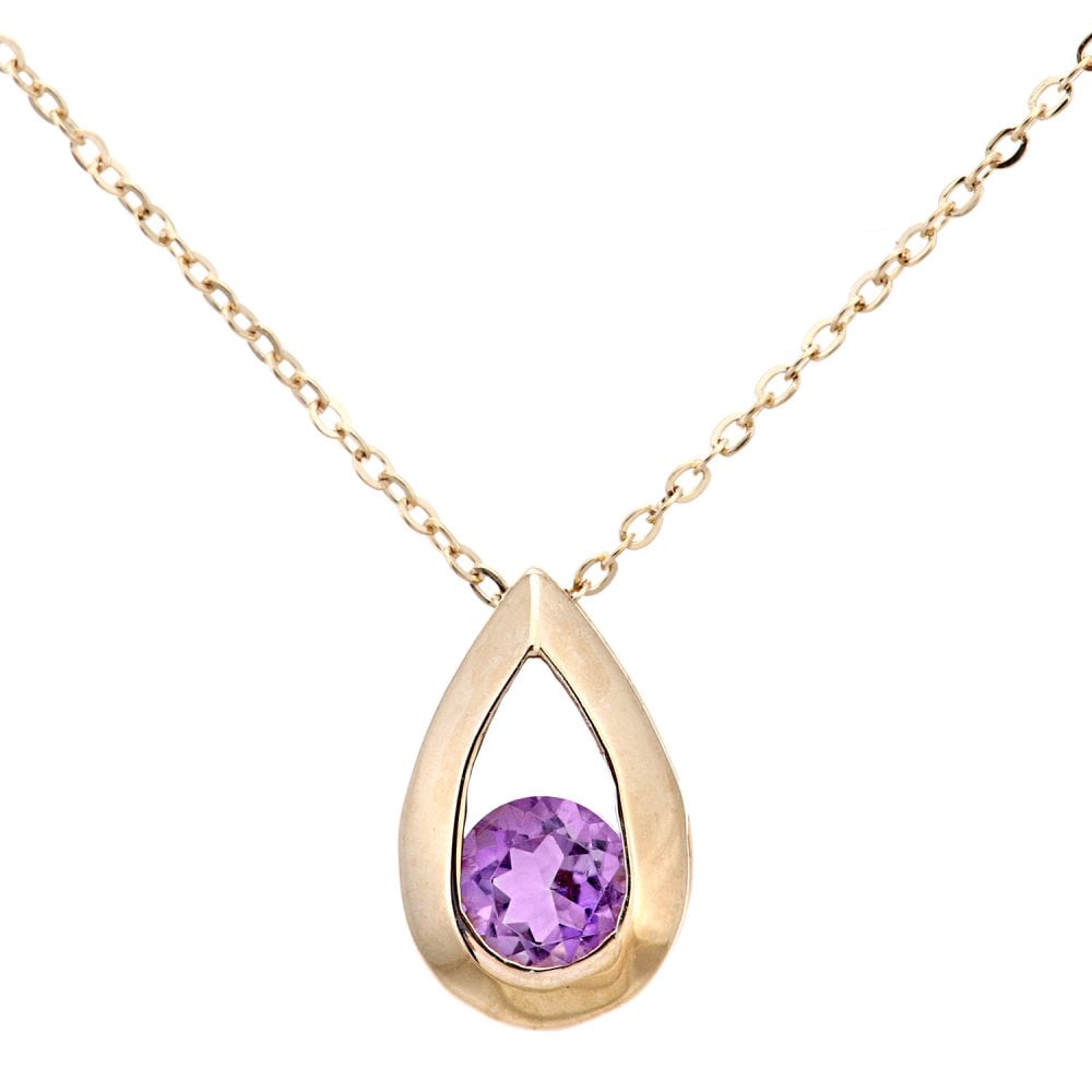 SPARKLD 9ct Yellow Gold Amethyst Teardrop Pendant Necklace
